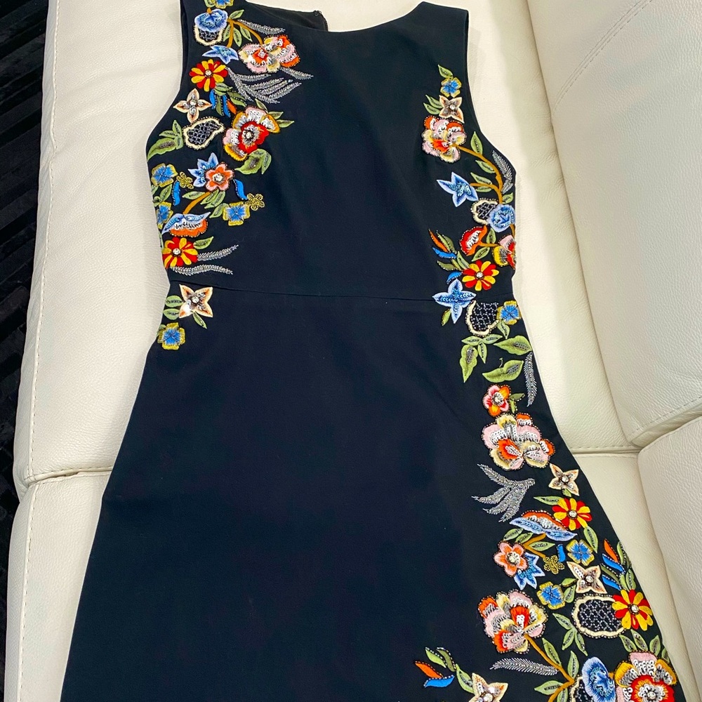 Alice and Olivia black sleeveless dress with embroidery details